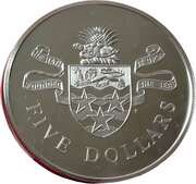 5 Dollars - Elizabeth II 2nd portrait; Silver, United Kingdom, 1972-1986 reverse image