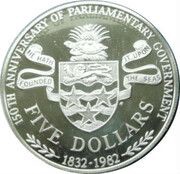 5 Dollars - Elizabeth II Parliamentary Government, United Kingdom, 1982 reverse image