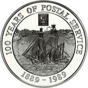 5 Dollars 100 Years of Postal Service, United Kingdom, 1989 reverse image