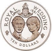 10 Dollars - Elizabeth II Royal Wedding; Silver Proof Issue, United Kingdom, 1981 reverse image