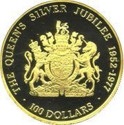 100 Dollars - Elizabeth II Silver Jubilee, United Kingdom, 1977 reverse image