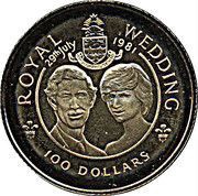 100 Dollars - Elizabeth II Wedding of Prince Charles and Lady Diana, United Kingdom, 1981 reverse image