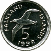 5 Pence - Elizabeth II 2nd portrait; small type, United Kingdom, 1998-1999 reverse image