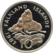 10 Pence - Elizabeth II 2nd portrait; large type, United Kingdom, 1974-1992 reverse image