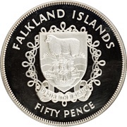 50 Pence - Elizabeth II Silver Jubilee; Silver Proof Issue, United Kingdom, 1977 reverse image