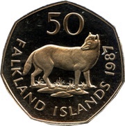 50 Pence - Elizabeth II 2nd portrait; large type, United Kingdom, 1980-1992 reverse image