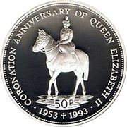 50 Pence - Elizabeth II Coronation Jubilee; silver type, United Kingdom, 1993 reverse image