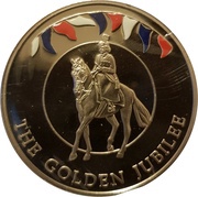 50 Pence - Elizabeth II Queen on horse; Silver Proof; Colored, United Kingdom, 2002 reverse image
