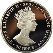 50 Pence - Elizabeth II Queen talking in microphone; Colored obverse image