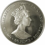 50 Pence - Elizabeth II Queen talking in microphone obverse image