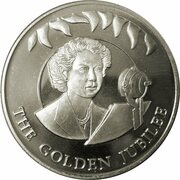 50 Pence - Elizabeth II Queen talking in microphone, United Kingdom, 2002 reverse image