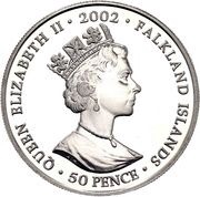 50 Pence - Elizabeth II Queen talking in microphone; Silver proof; Colored obverse image