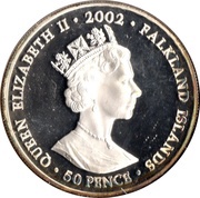 50 Pence - Elizabeth II Queen talking in microphone; Silver proof obverse image