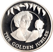 50 Pence - Elizabeth II Queen talking in microphone; Silver proof, United Kingdom, 2002 reverse image