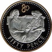 50 Pence - Elizabeth II Queen Elizabeth with the Queen Mother holding baby, United Kingdom, 2006 reverse image