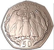 50 Pence - Elizabeth II Penguin carol-singers; Piedfort, United Kingdom, 2017 reverse image