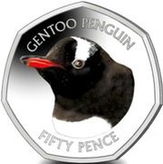 50 Pence - Elizabeth II Gentoo Penguin; Coloured, United Kingdom, 2018 reverse image