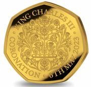 50 Pence - Charles III Coronation; Gold Plated Silver, United Kingdom, 2023 reverse image