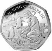 50 Pence - Charles III 75th Birthday - Penguins, United Kingdom, 2023 reverse image