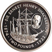 2 Pounds - Elizabeth II Sir Ernest Henry Shackleton; Silver proof issue, United Kingdom, 1999 reverse image