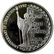 5 Pounds - Elizabeth II Liberation; Silver proof issue, United Kingdom, 1992 reverse image