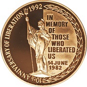 5 Pounds - Elizabeth II Liberation; Gold proof issue, United Kingdom, 1992 reverse image
