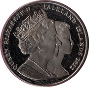 1 Crown - Elizabeth II Queen Mother in robes Order of the Garter obverse image