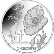 1 Crown - Elizabeth II 35th Anniversary of Liberation, Lest we forget; Silver Proof, United Kingdom, 2017 reverse image