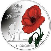 1 Crown - Elizabeth II 35th Anniversary of Liberation, Lest we forget; Silver Proof Coloured, United Kingdom, 2017 reverse image