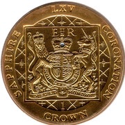 1 Crown - Elizabeth II Sapphire Coronation; Gold Plated with Sapphire inlay, United Kingdom, 2018 reverse image