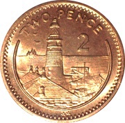 2 Pence - Elizabeth II Europa Point Lighthouse; magnetic, United Kingdom, 1995-1997 reverse image