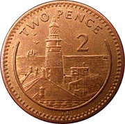 2 Pence - Elizabeth II Europa Point Lighthouse; head with tiara, United Kingdom, 1998-2003 reverse image