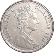 5 Pence - Elizabeth II Barbary Macaque; bigger bust - redesigned obverse image