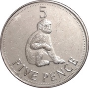 5 Pence - Elizabeth II Barbary Macaque; bigger bust - redesigned, United Kingdom, 2010-2011 reverse image