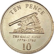 10 Pence - Elizabeth II Cannon; smaller bust, United Kingdom, 2012 reverse image