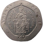 20 Pence - Elizabeth II Our Lady of Europa, United Kingdom, 1988-1997 reverse image