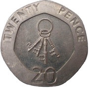 20 Pence - Elizabeth II Keys of Gibraltar, United Kingdom, 2005-2011 reverse image