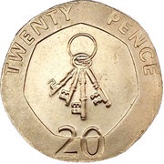20 Pence - Elizabeth II Keys of Gibraltar; redesigned, United Kingdom, 2012-2013 reverse image