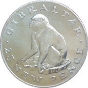 25 New Pence - Elizabeth II Barbary Ape, United Kingdom, 1971 reverse image