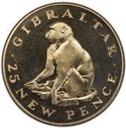 25 New Pence - Elizabeth II Barbary Ape; Silver Proof, United Kingdom, 1971 reverse image