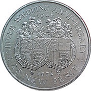 25 New Pence - Elizabeth II Silver Wedding, United Kingdom, 1972 reverse image