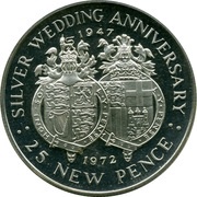 25 New Pence - Elizabeth II Silver Wedding; Silver Proof, United Kingdom, 1972 reverse image