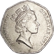 50 Pence - Elizabeth II Dolphins - large type obverse image
