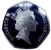 50 Pence - Elizabeth II Dolphins - small type; Silver Proof obverse image