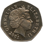 50 Pence - Elizabeth II Dolphins; head with tiara obverse image