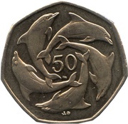 50 Pence - Elizabeth II Dolphins; head with tiara, United Kingdom, 1998-2003 reverse image