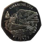 50 Pence - Elizabeth II Royal Marines - Capture of Gibraltar, United Kingdom, 2004 reverse image