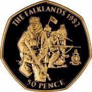 50 Pence - Elizabeth II Royal Marines; Gold Proof, United Kingdom, 2004 reverse image
