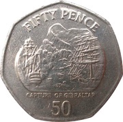 50 Pence - Elizabeth II Capture of Gibraltar, United Kingdom, 2004-2005 reverse image