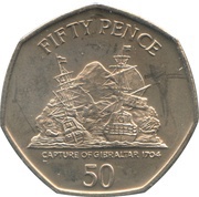 50 Pence - Elizabeth II Capture of Gibraltar, United Kingdom, 2006-2011 reverse image
